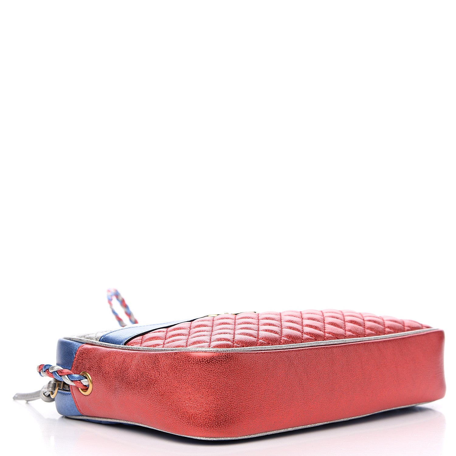 Gucci Laminated Nappa Trapuntata Small Zumi Shoulder Bag Rosso Marine Argento 3 of 8