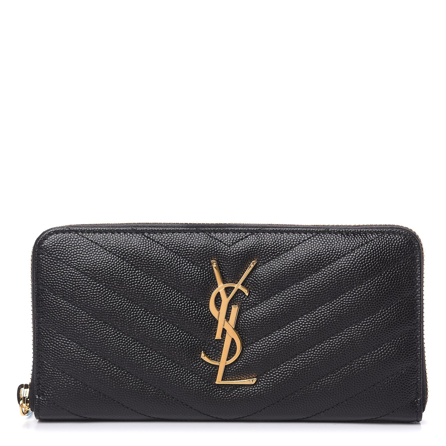 Saint Laurent Grain De Poudre Matelasse Chevron Monogram Zip Around Wallet Black 1 of 7