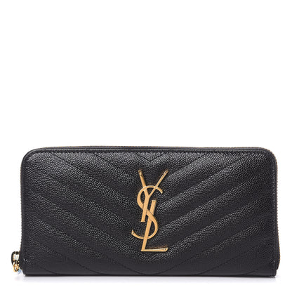 Saint Laurent Grain De Poudre Matelasse Chevron Monogram Zip Around Wallet Black 1 of 7