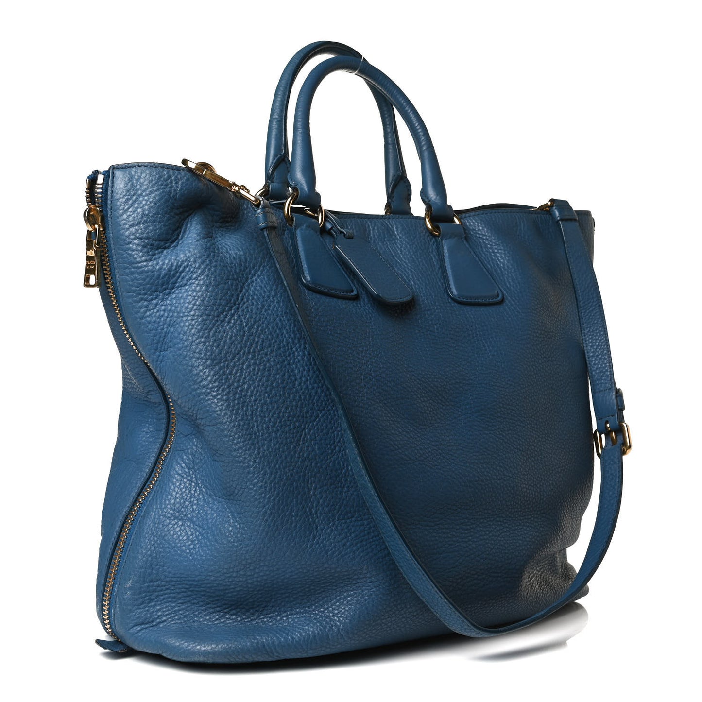 Vitello Daino Side Zip Tote Cobalto