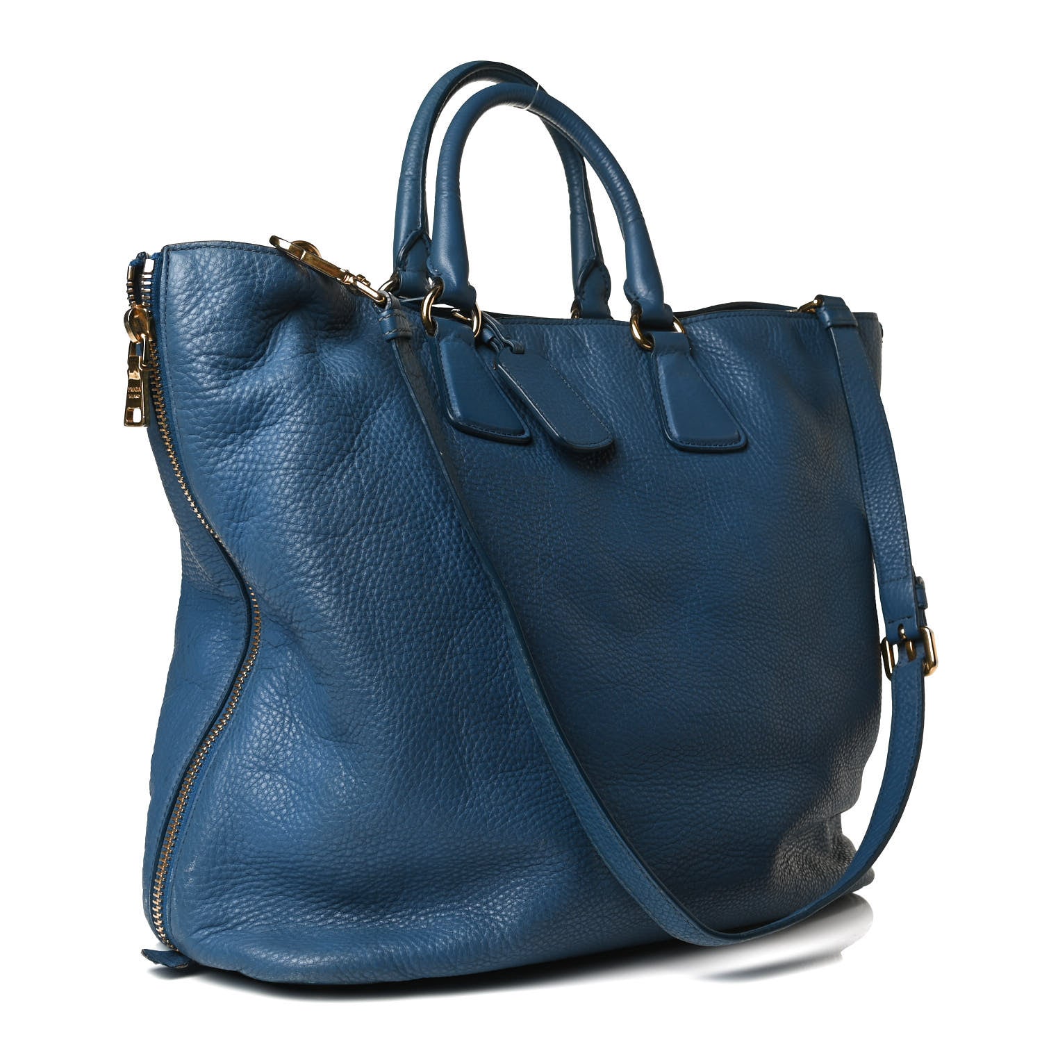 Prada Vitello Daino Side Zip Tote Cobalto 2 of 18