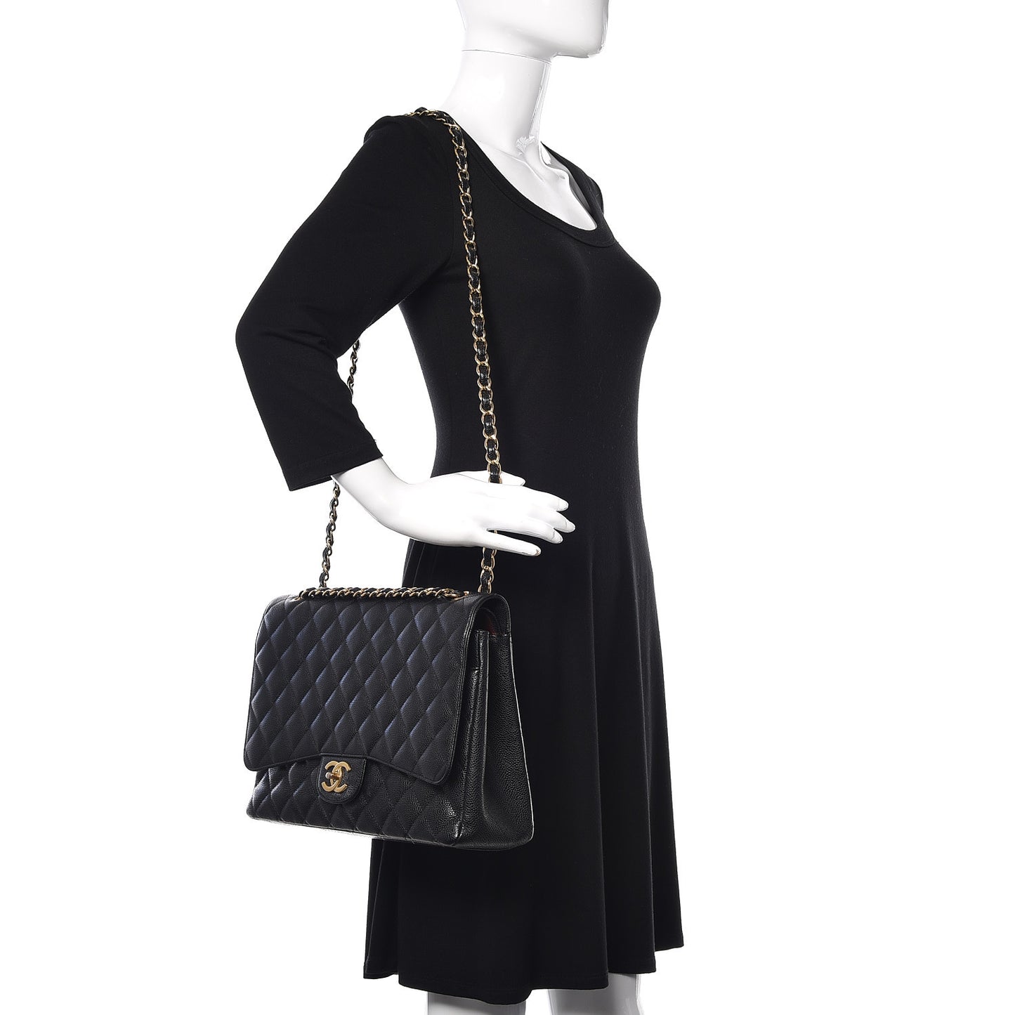 Caviar Quilted Maxi Double Flap Black