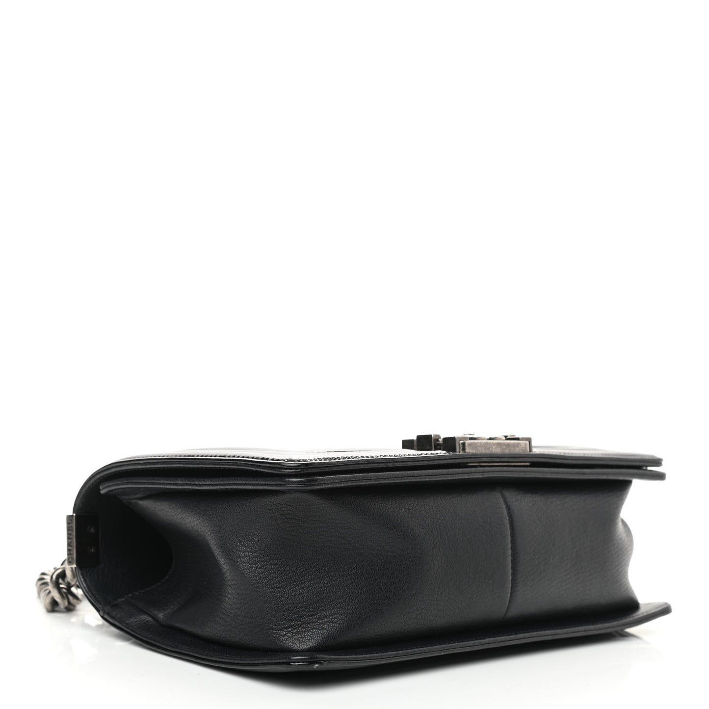 Goatskin Quilted Patent Medium Duo Boy Flap Black
