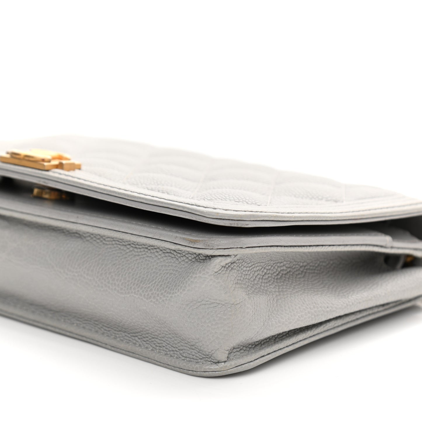 Caviar Quilted Boy Wallet On Chain WOC Grey