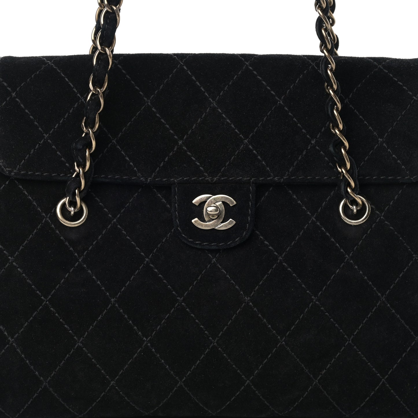 Suede Stitched Single Flap Black