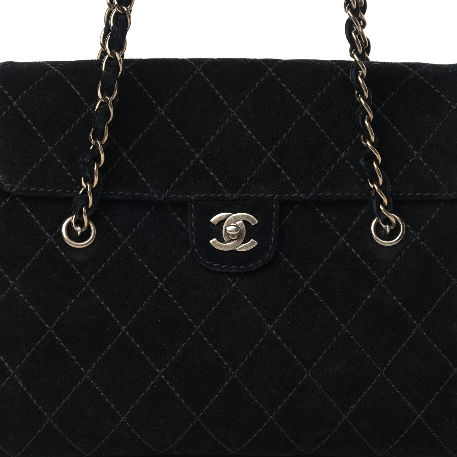 Chanel Suede Stitched Single Flap Black 9 of 16