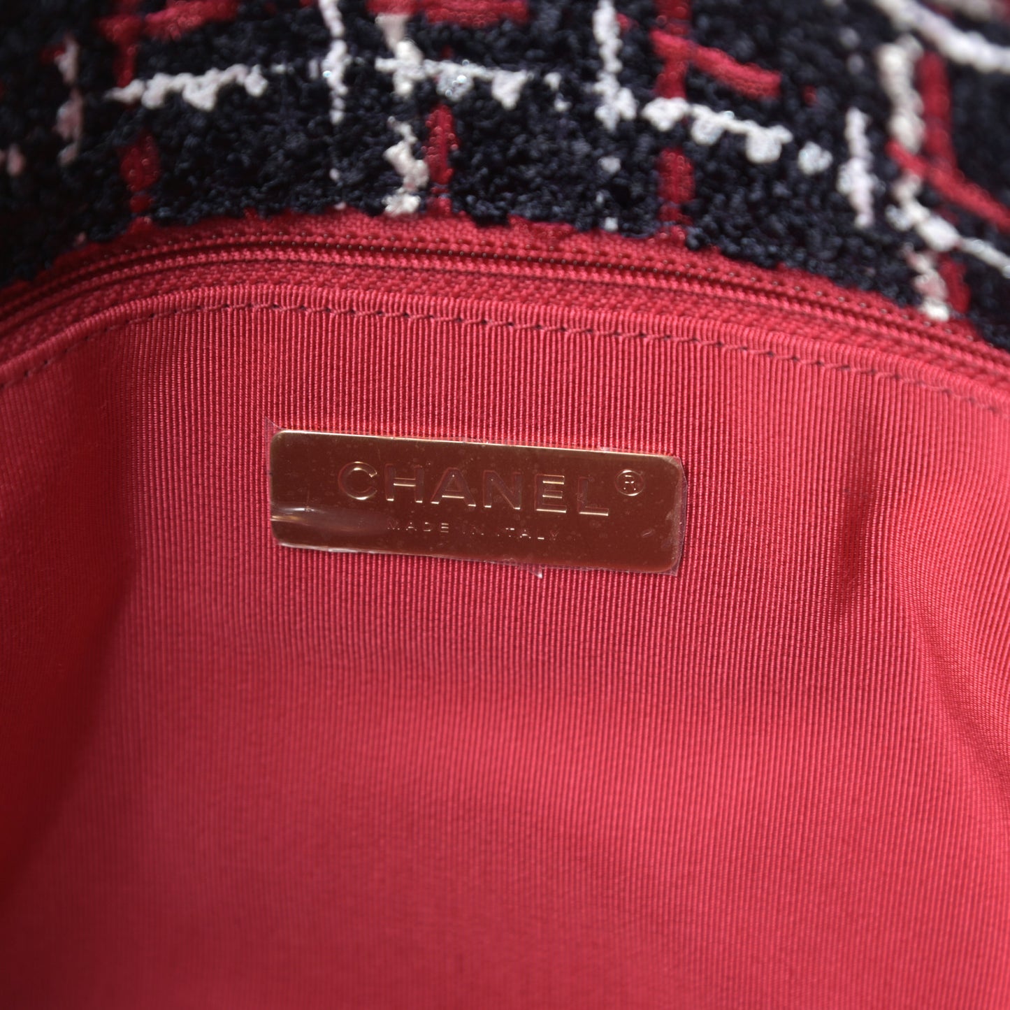 Tweed Quilted Large Chanel 19 Flap Navy Blue White Red