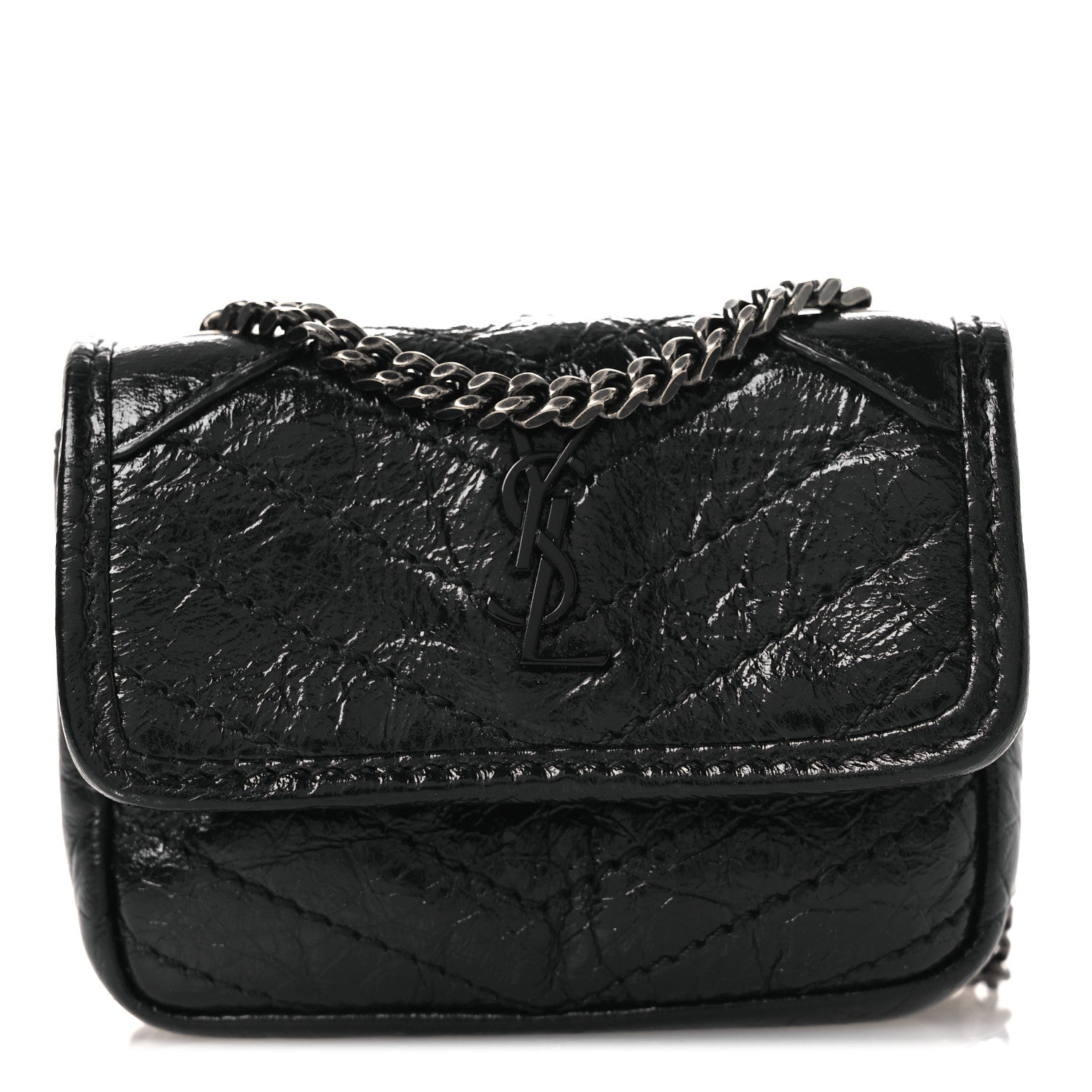 Saint Laurent Crinkled Calfskin Matelasse Monogram Niki Airpods Holder Micro Bag Black 8 of 11