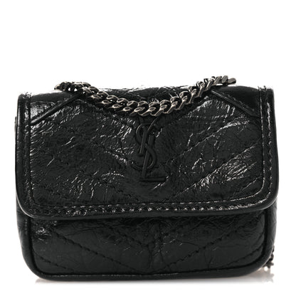 Saint Laurent Crinkled Calfskin Matelasse Monogram Niki Airpods Holder Micro Bag Black 8 of 11
