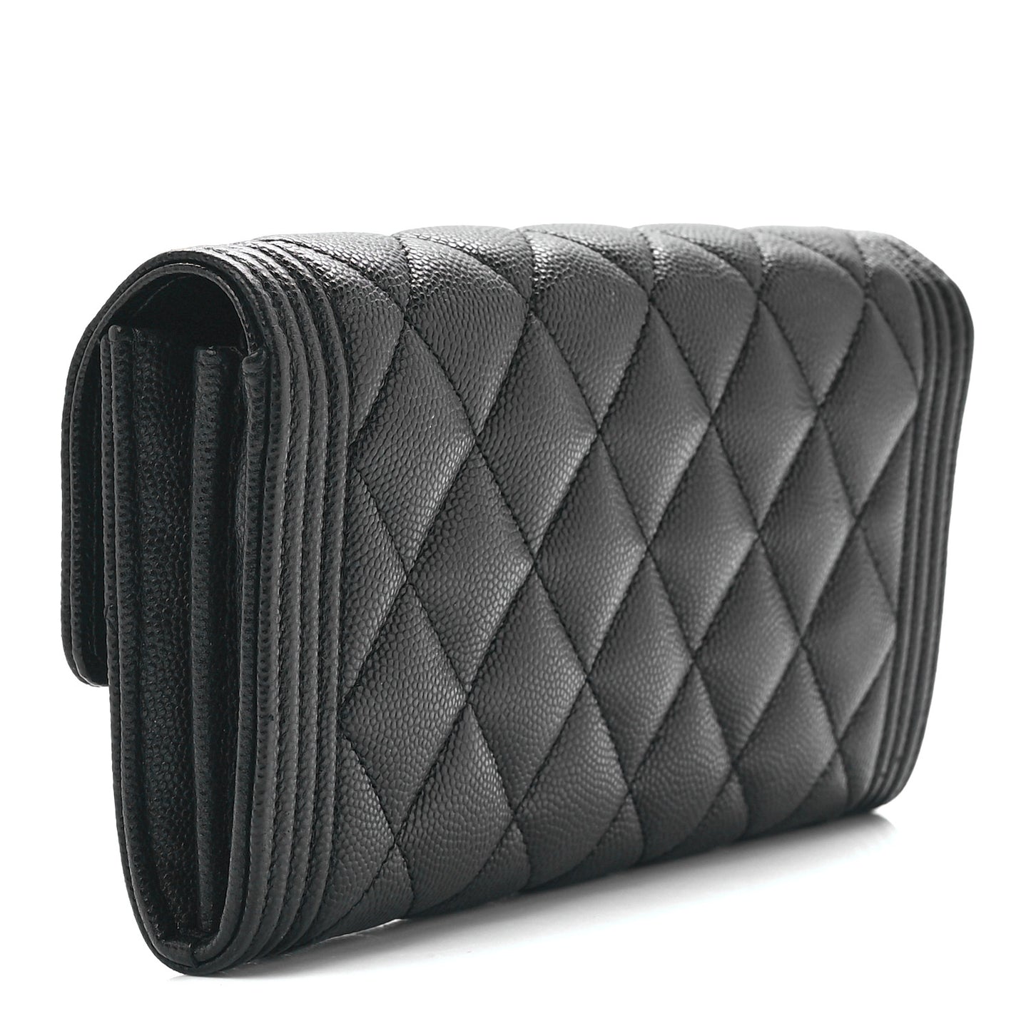Caviar Quilted Large Boy Gusset Flap Wallet Black