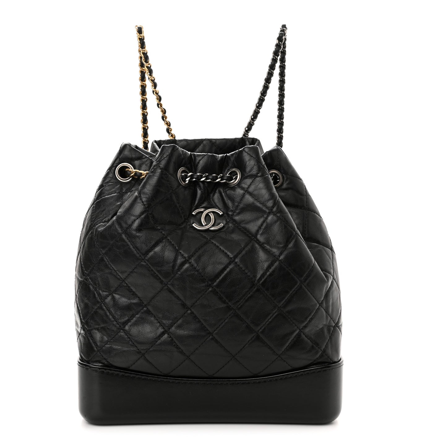 Aged Calfskin Quilted Gabrielle Backpack Black