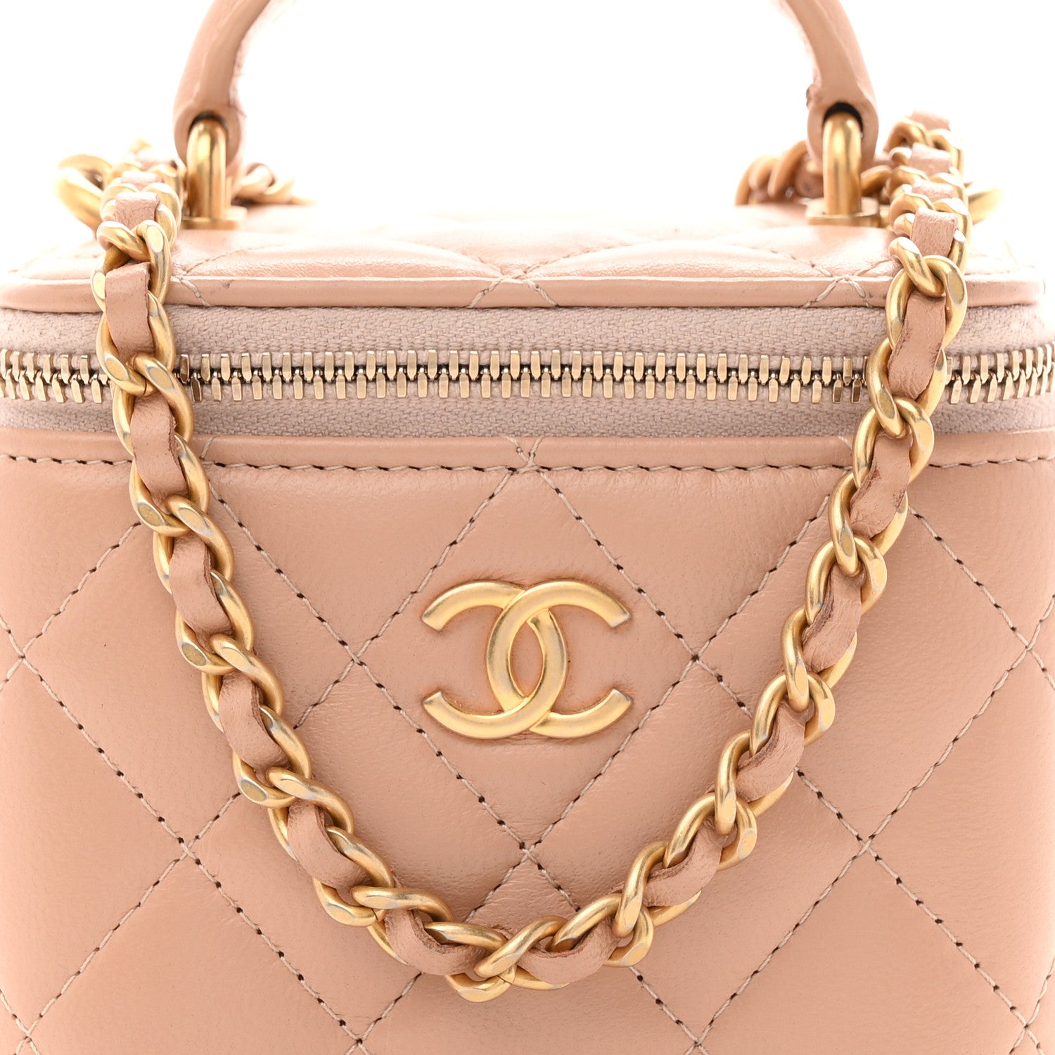 Chanel Lambskin Quilted Top Handle Mini Vanity Case With Chain Beige 8 of 11