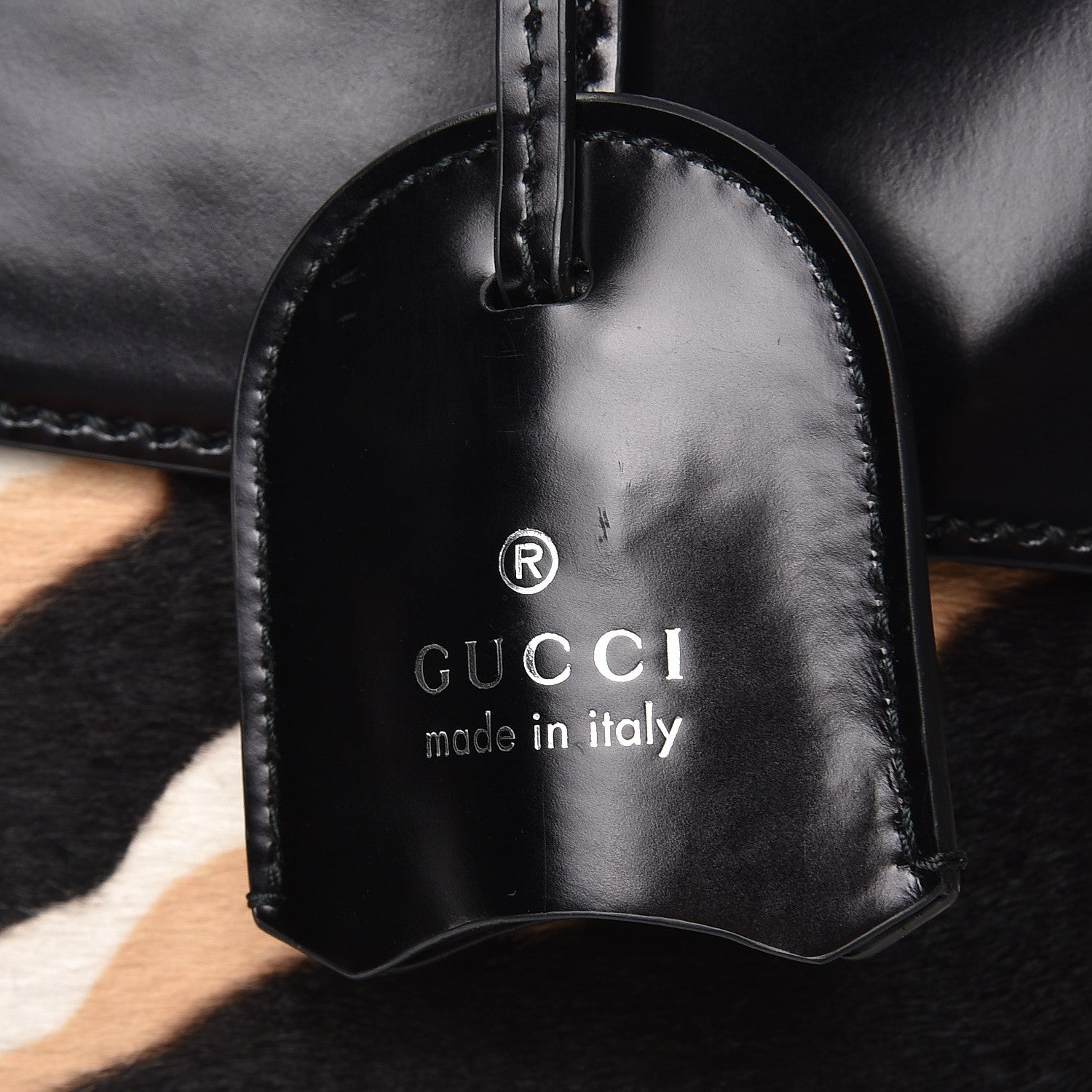 Gucci Calf Hair Zebra Print Bamboo Large Lady Lock Top Handle Bag Black White 8 of 8