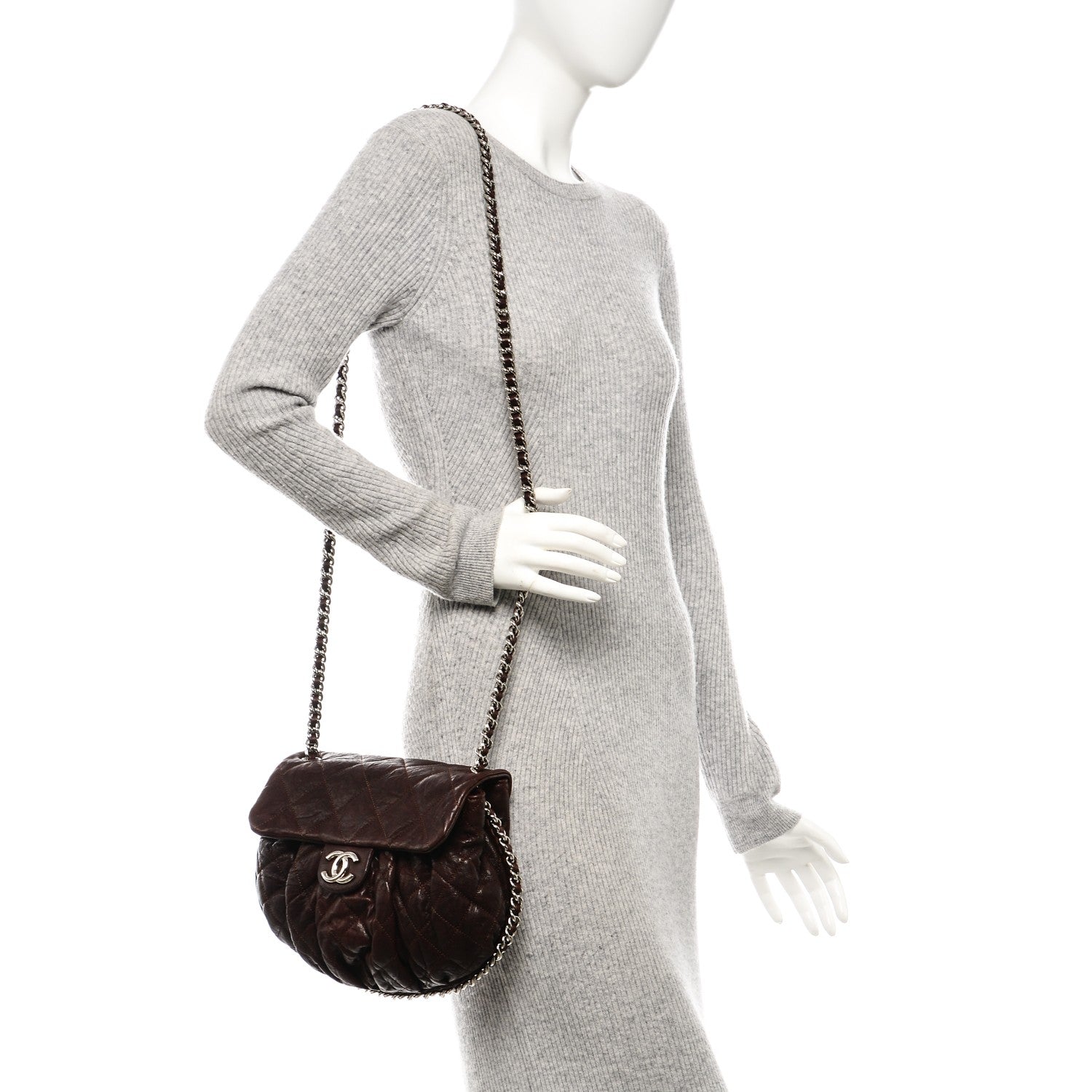 Chanel Crumpled Lambskin Quilted Medium Chain Around Flap Dark Brown 2 of 10