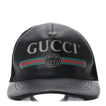 Gucci Grained Calfskin Logo Baseball Hat S 57 Black 2 of 9