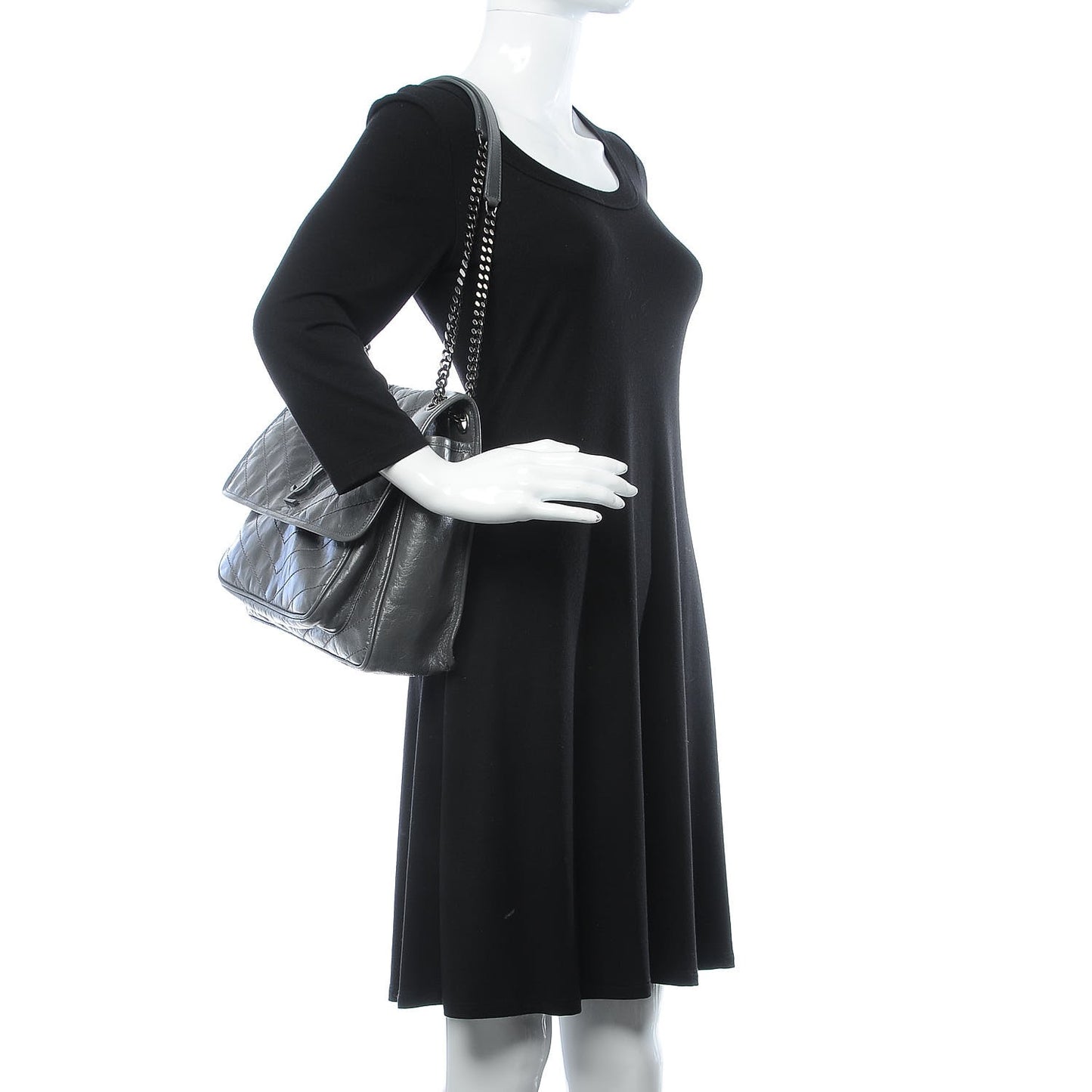 Crinkled Calfskin Matelasse Monogram Large Niki Chain Satchel Storm