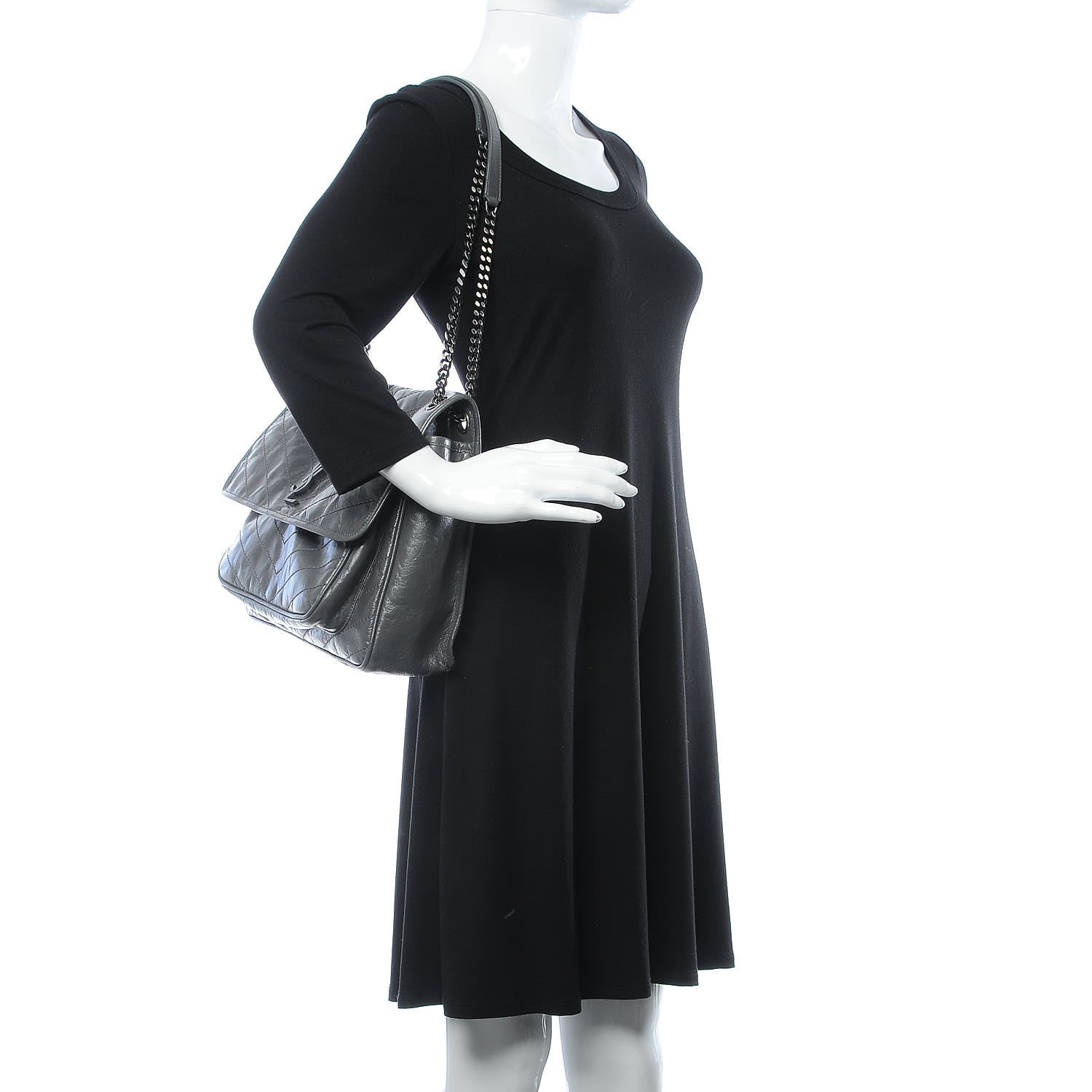 Saint Laurent Crinkled Calfskin Matelasse Monogram Large Niki Chain Satchel Storm 2 of 9