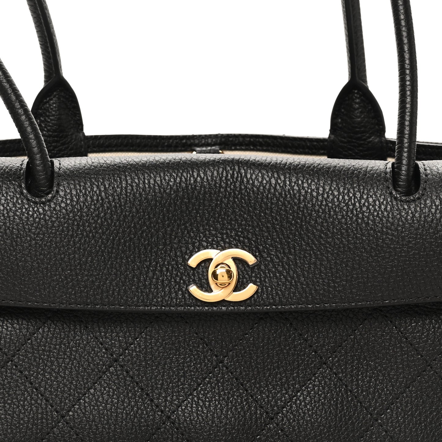 Grained Calfskin Stitched Urban Essentials Small Shopping Bag Black