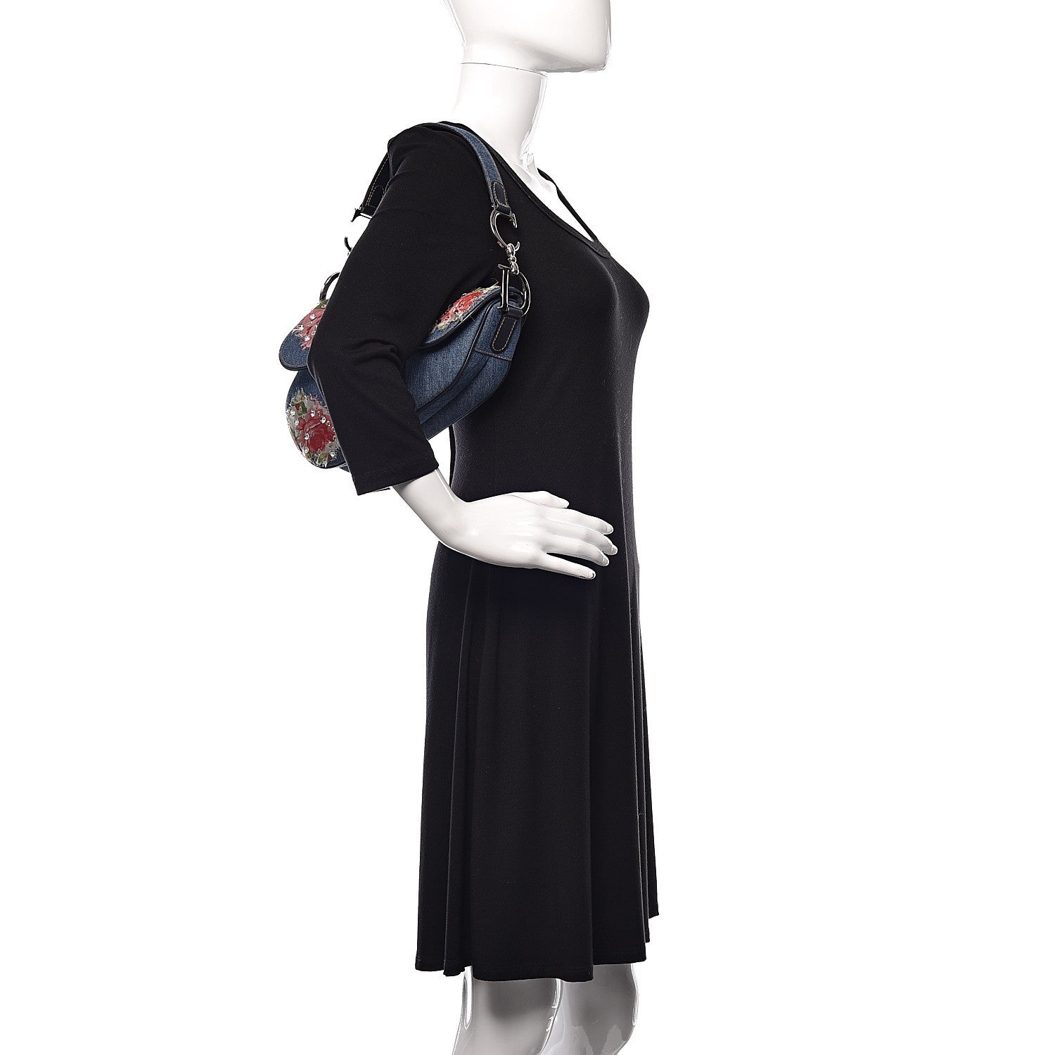 Christian Dior Denim Embroidered Saddle Bag Blue Multi 2 of 11