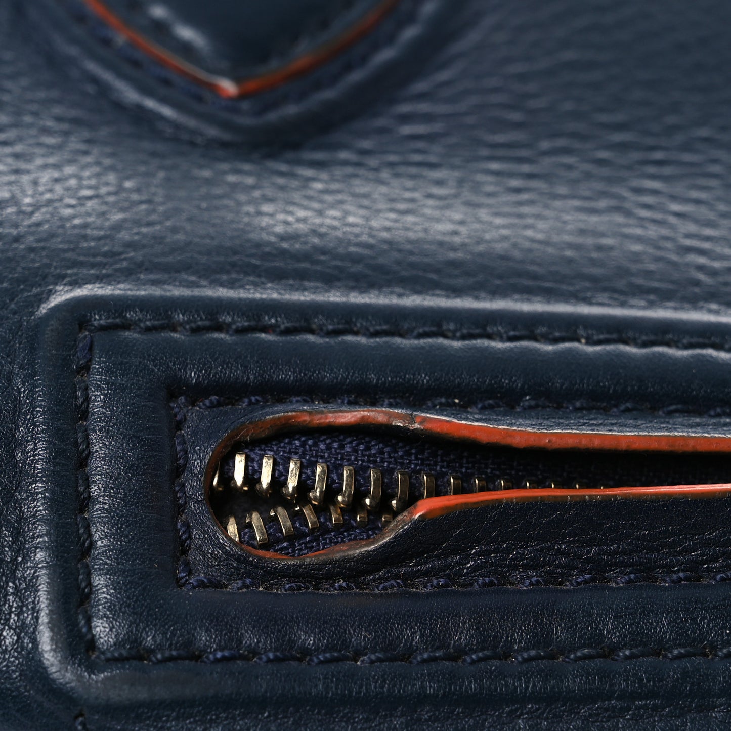 Supple Calfskin Large Phantom Luggage Navy Blue Orange