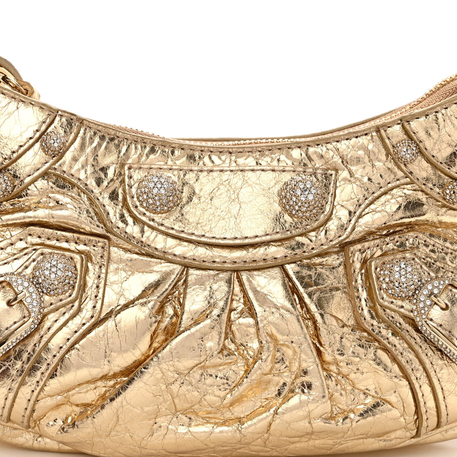 Balenciaga Metallic Arena Agneau Crystal Le Cagole Mini Purse With Chain Light Gold 7 of 9
