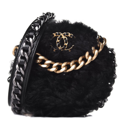Chanel Shearling Sheepskin Chanel 19 Round Clutch With Chain Black 1 of 9