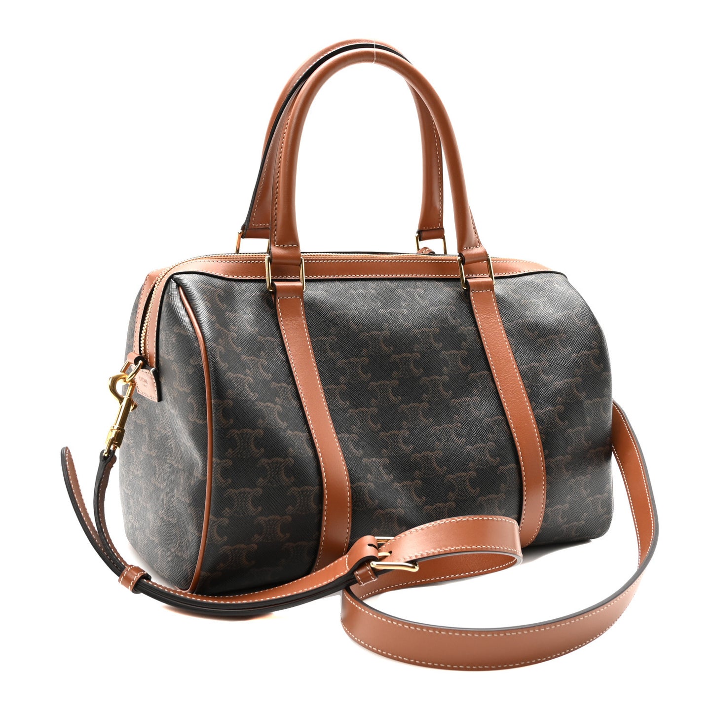 Triomphe Canvas Calfskin Boston Bag Tan