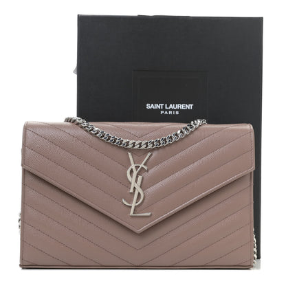 Saint Laurent Grain De Poudre Matelasse Chevron Monogram Chain Wallet Fard 9 of 9