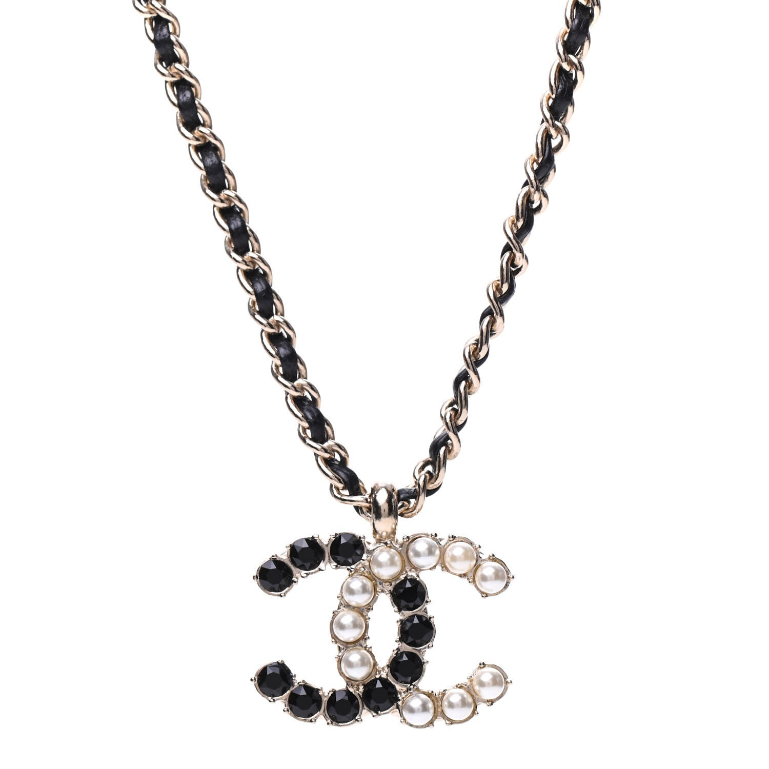 Chanel Lambskin Resin Pearl Dazzling Domino Short Necklace Gold Black 4 of 6