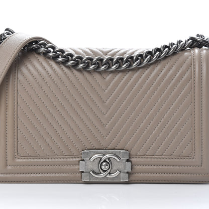 Chanel Calfskin Chevron Quilted Medium Boy Flap Taupe 8 of 13