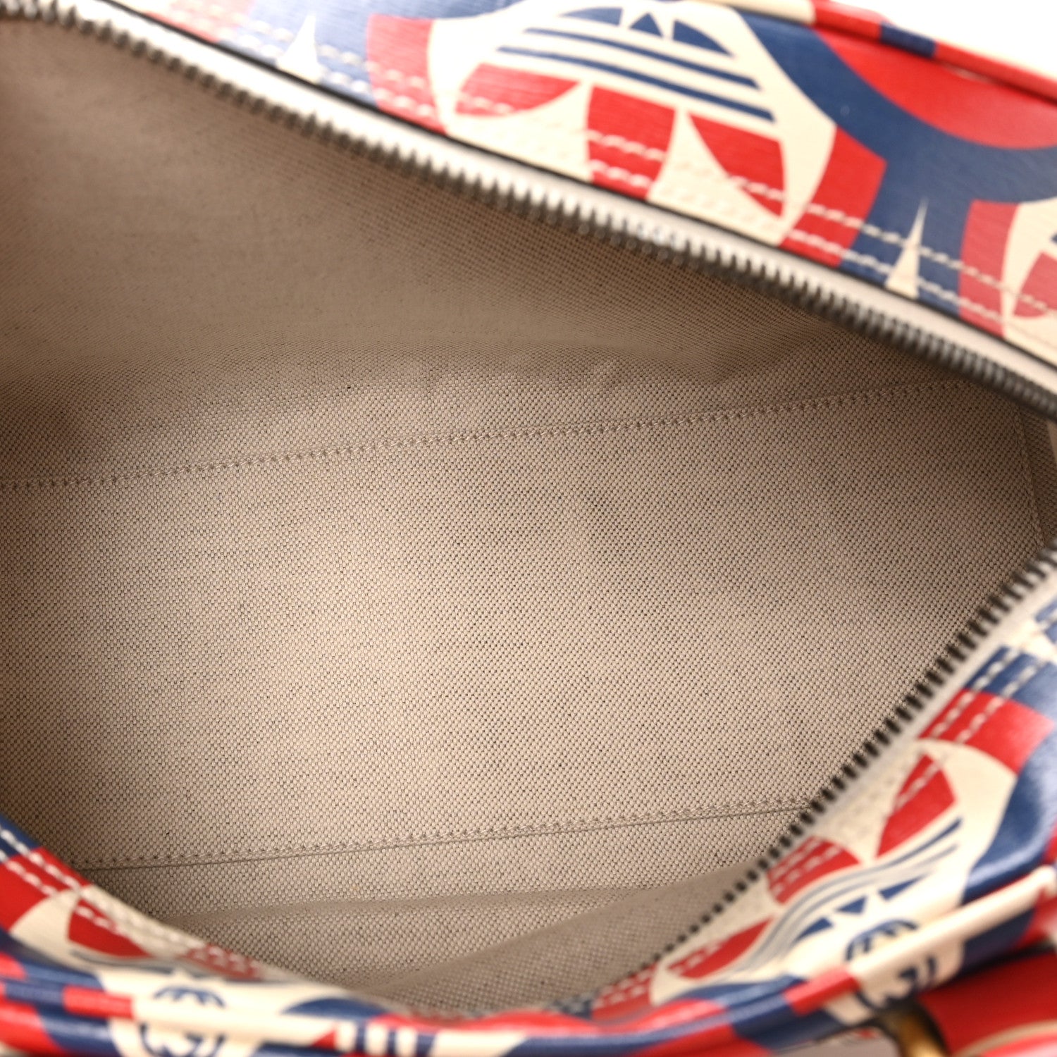 Gucci X ADIDAS Shangai Calfskin Web Trefoil Interlocking G Mini Duffle Bag Red White Blue 5 of 9