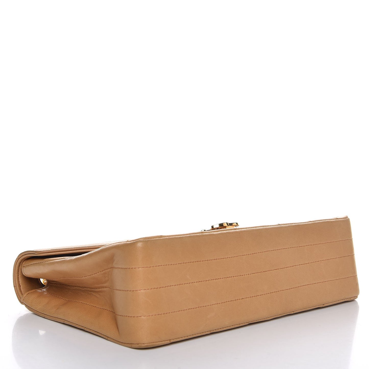 Lambskin Chevron Quilted Medium Single Flap Beige