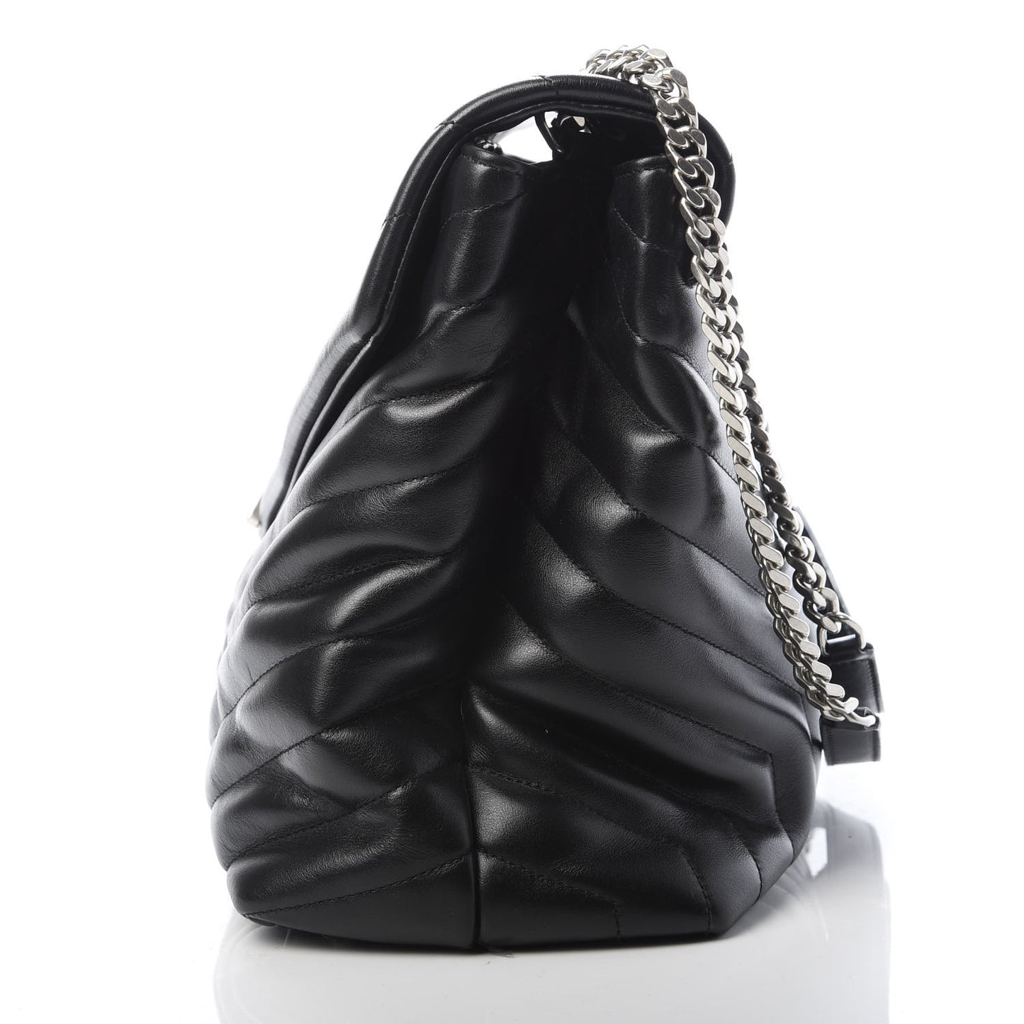 Calfskin Y Quilted Monogram Large Loulou Chain Satchel Black