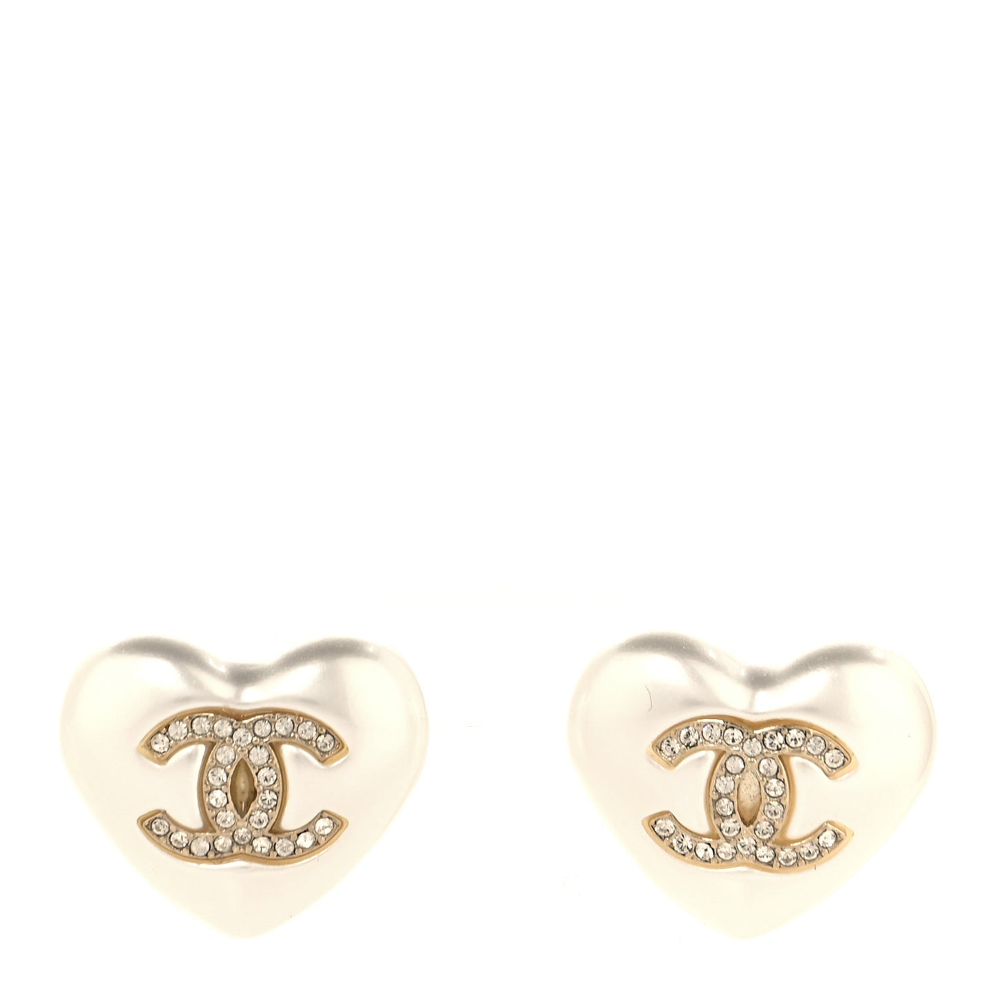 Pearl Crystal CC Heart Earrings Gold