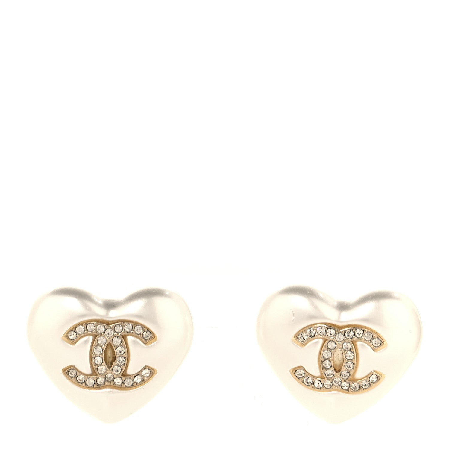 Chanel Pearl Crystal CC Heart Earrings Gold 1 of 5