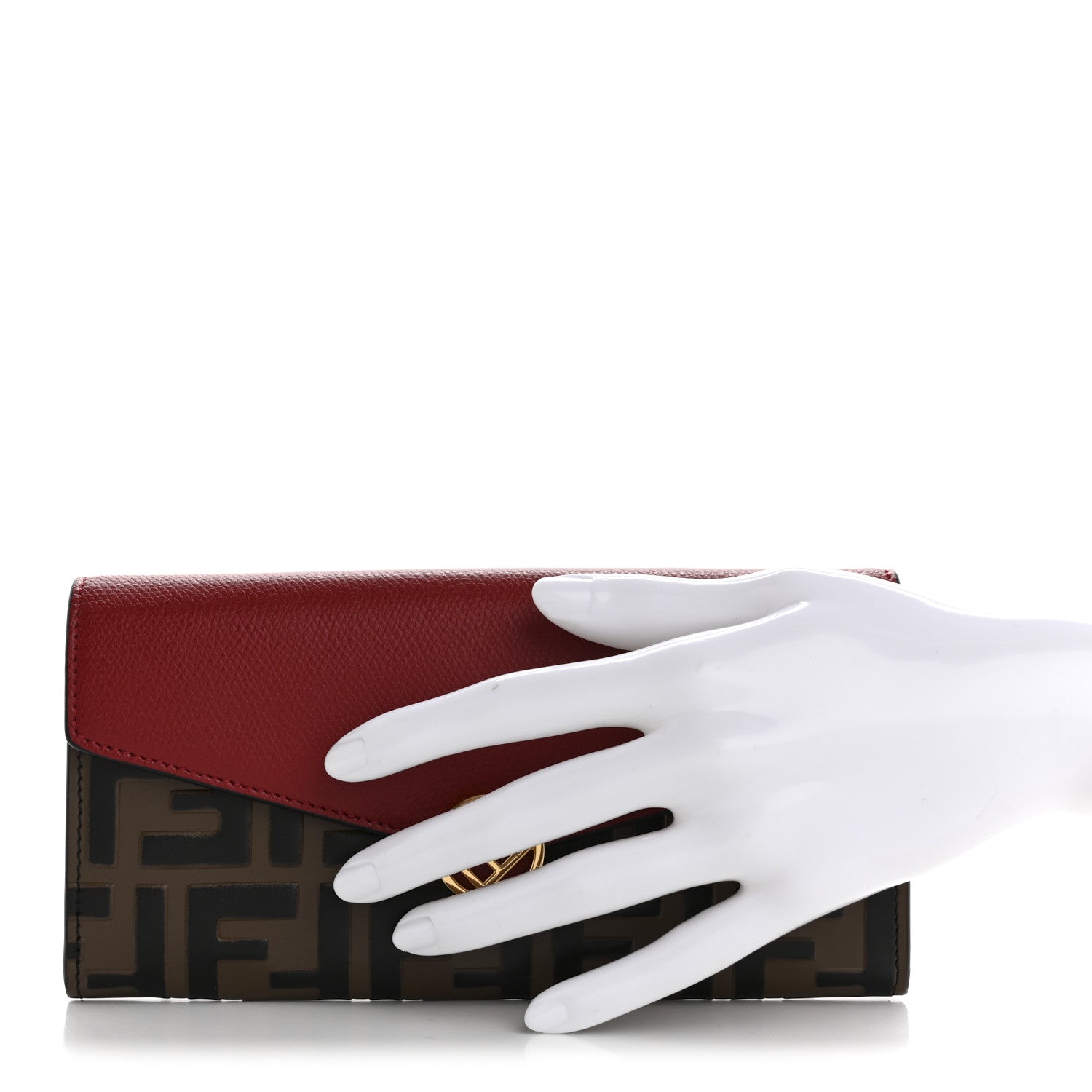 Fendi Vitello Cruise F is Fendi Bi-Color FF 1974 Embossed Continental Envelope Wallet Maya Black Fragola 2 of 7