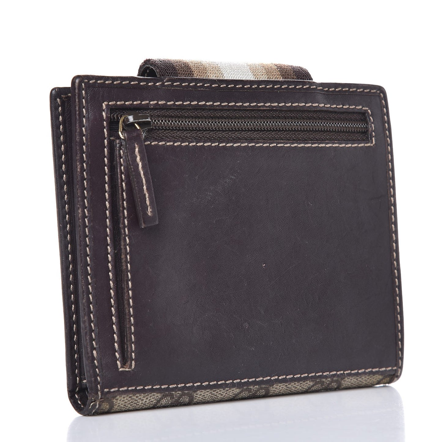 GG Monogram Ladies Web French Flap Wallet Brown