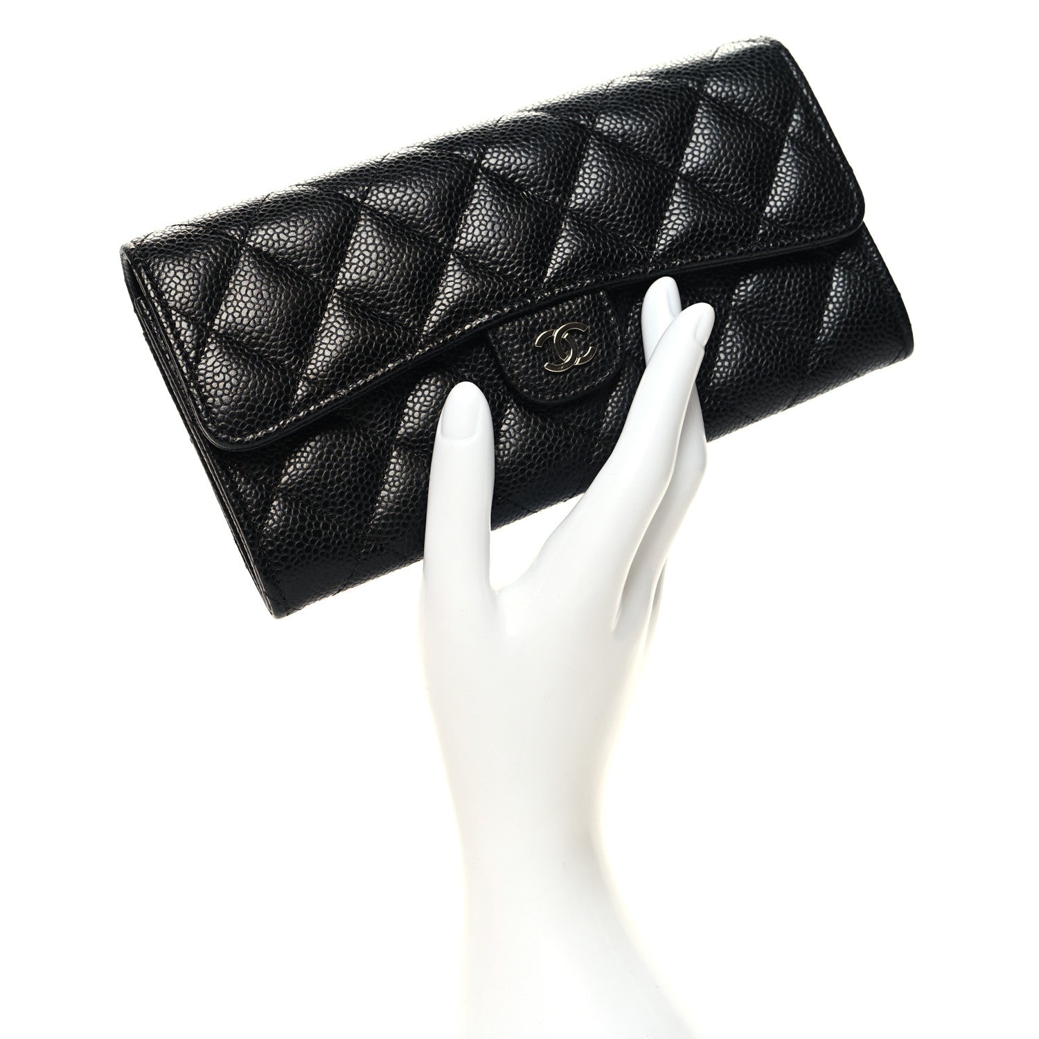 Chanel Caviar Quilted Large Gusset Flap Wallet Black 2 of 9