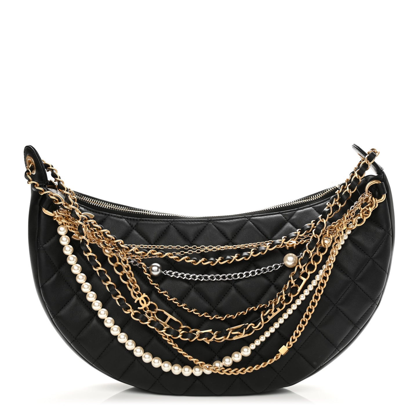 Lambskin Quilted All About Chains Hobo Black