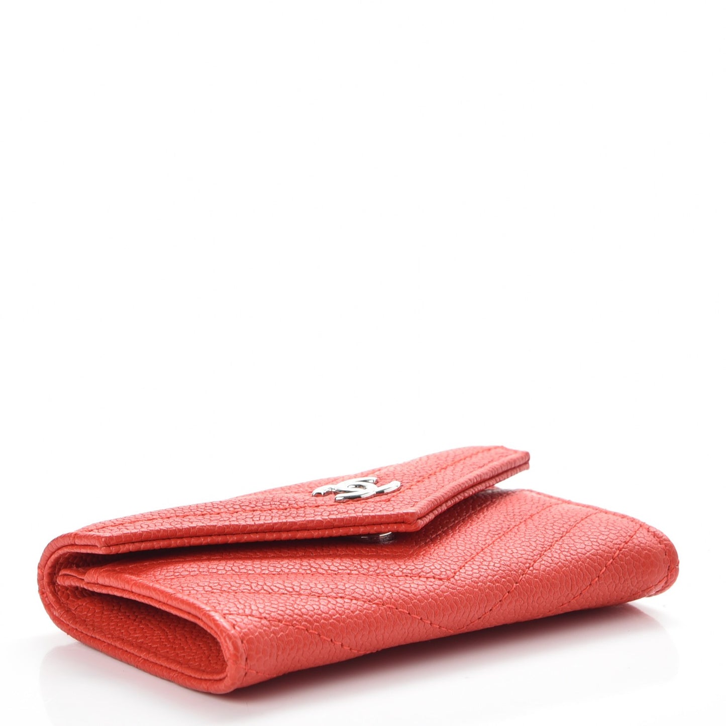Caviar Chevron Quilted Card Holder Wallet Red