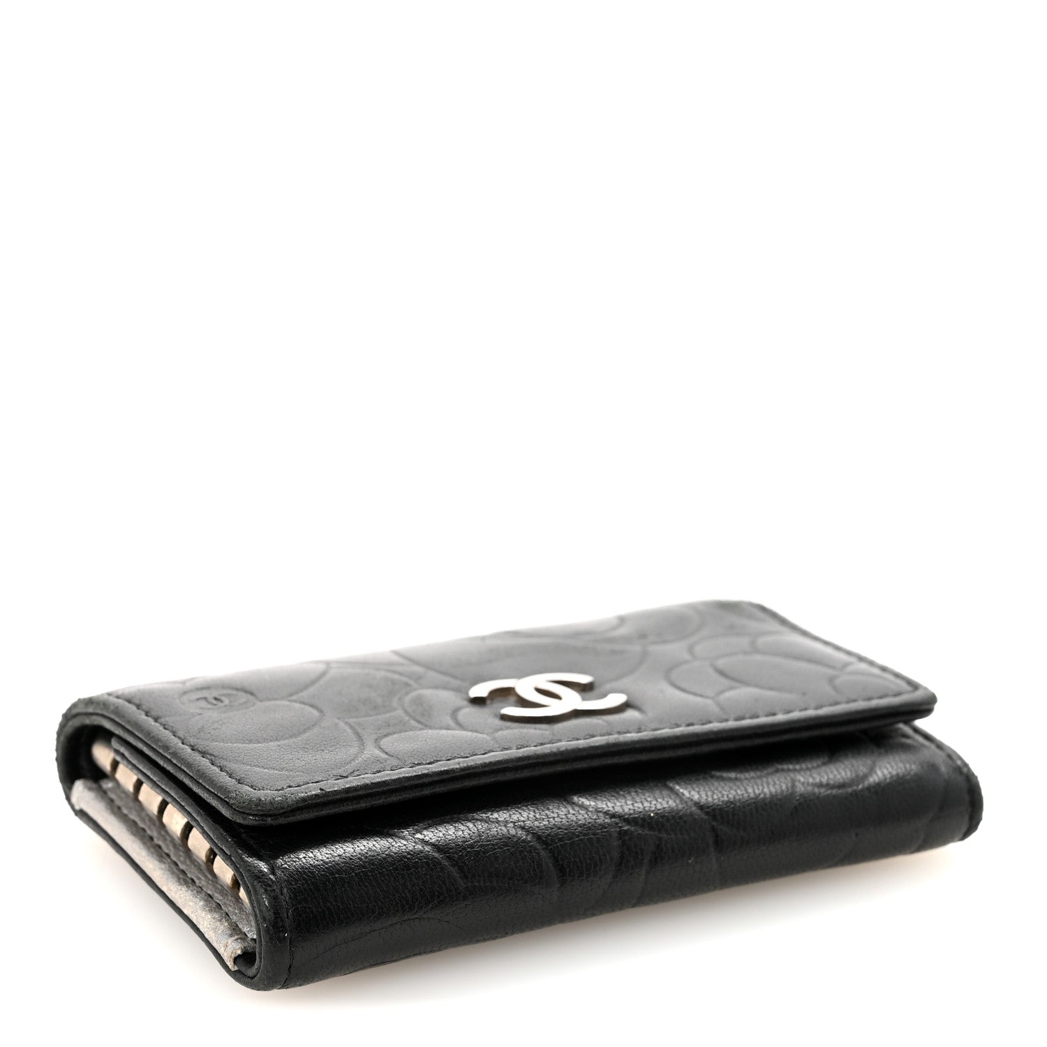 Chanel Lambskin Camellia Embossed 6 Key Holder Black 4 of 8