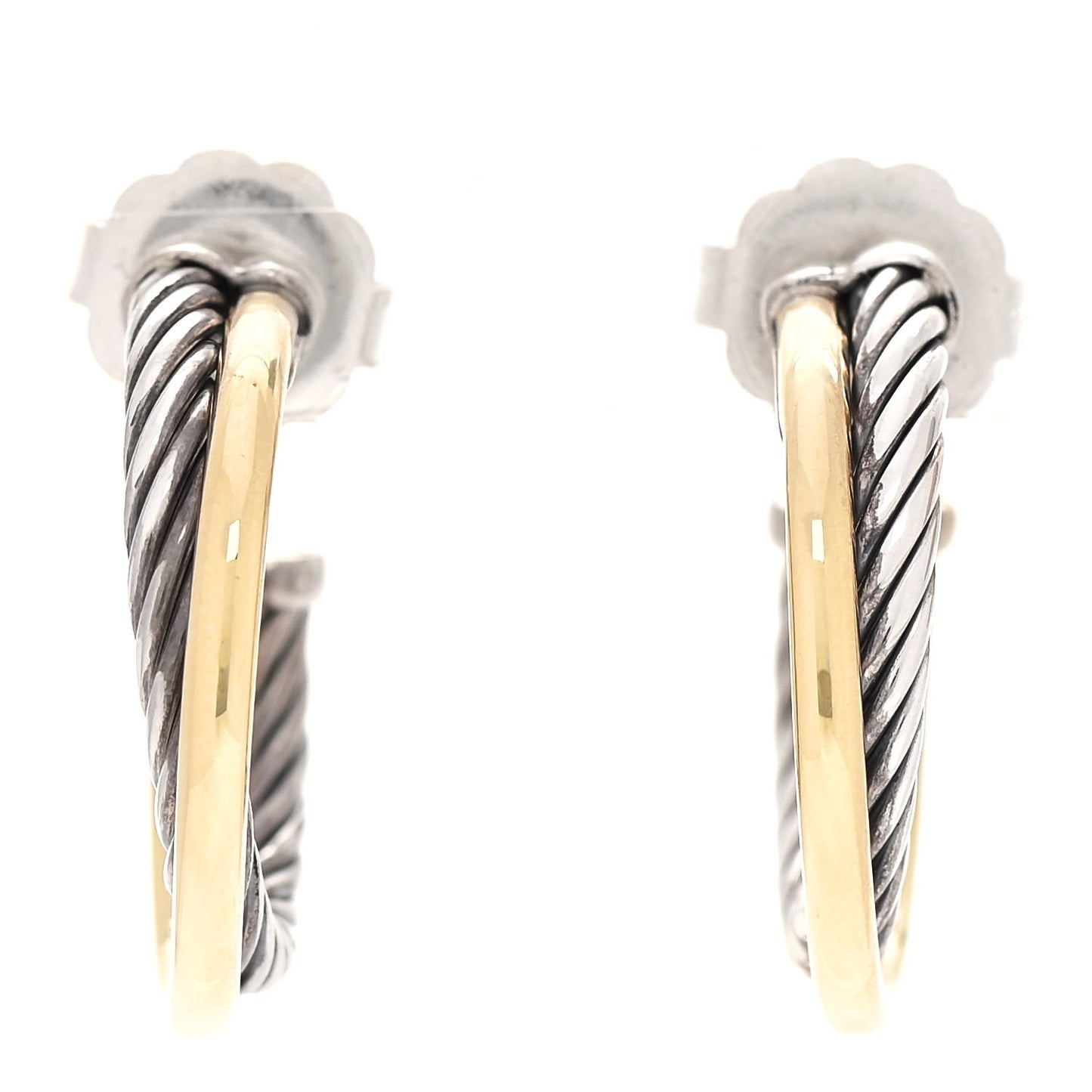 Sterling Silver 18K Yellow Gold 23mm Crossover Cable Hoop Earrings