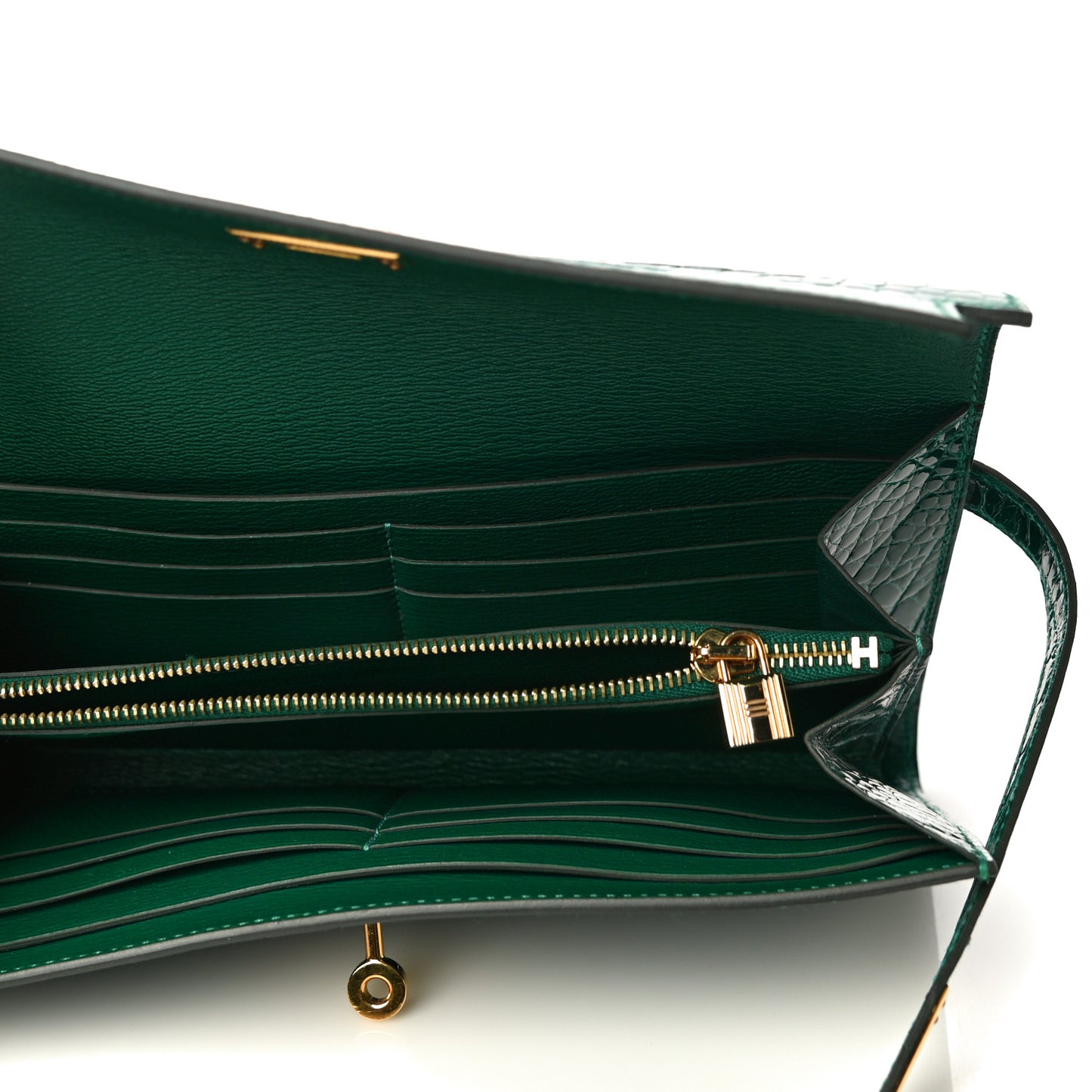 Shiny Alligator Kelly Longue Wallet Vert Emeraude