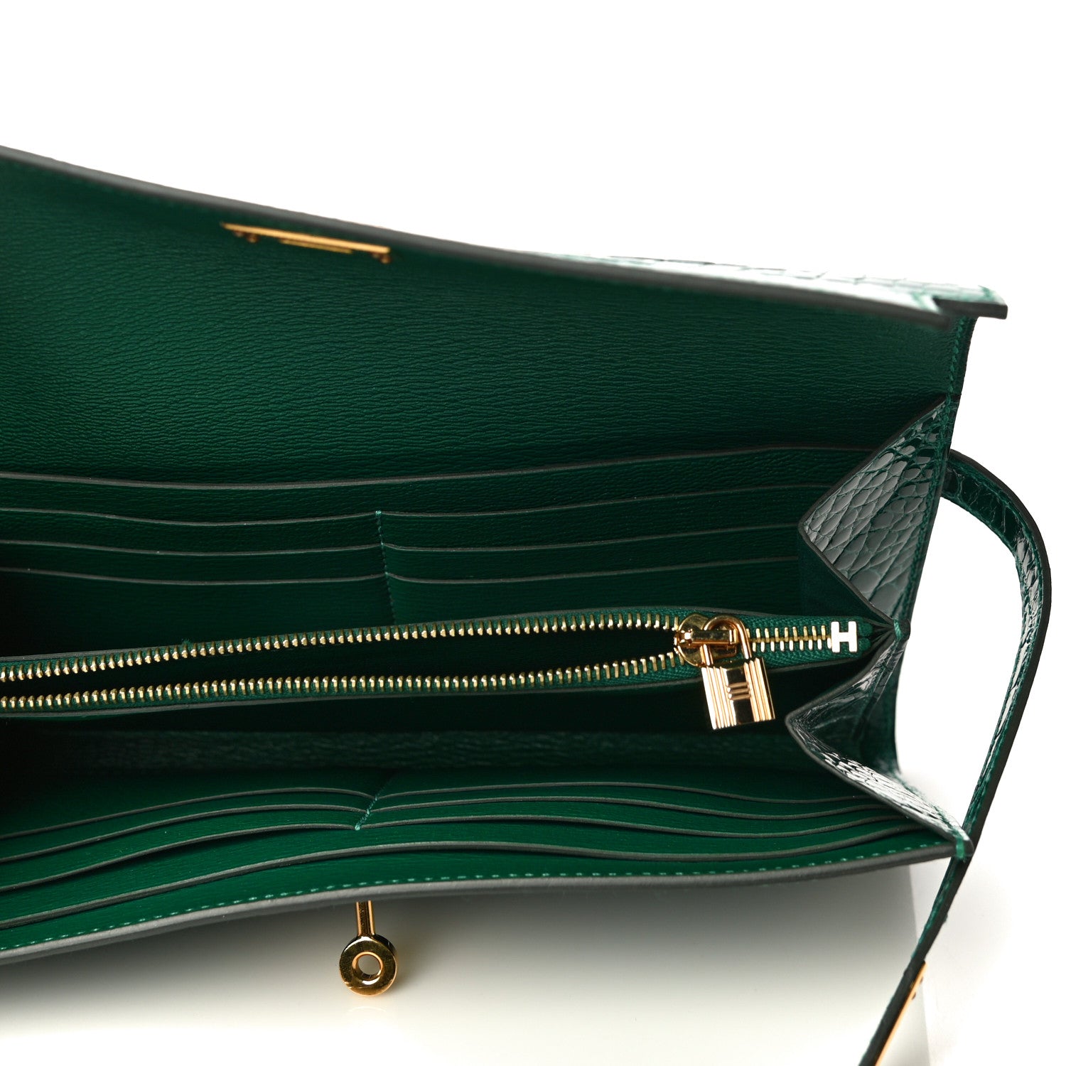 Hermes Shiny Alligator Kelly Longue Wallet Vert Emeraude 5 of 10