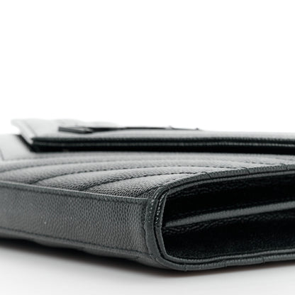 Saint Laurent Grain De Poudre Matelasse Chevron Monogram Monochrome Chain Wallet Black 9 of 11