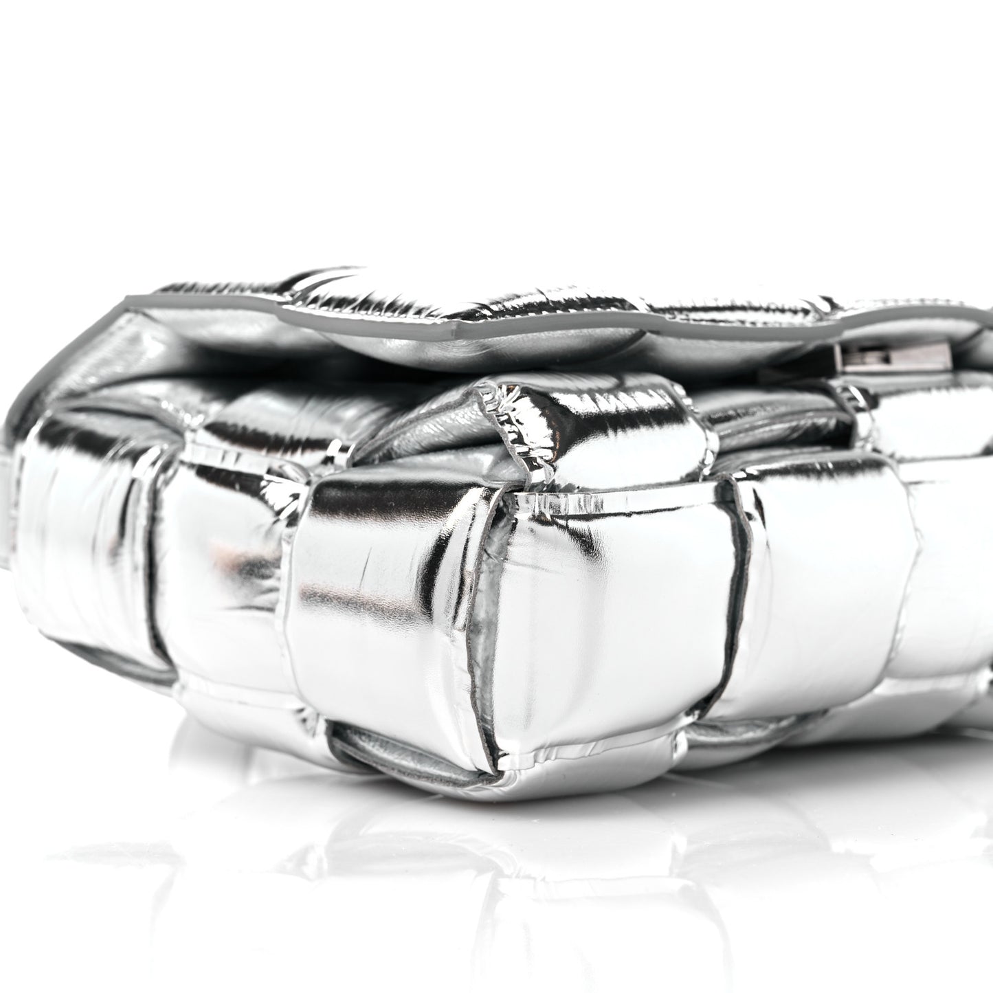 Metallic Lambskin Padded Cassette Crossbody Bag Silver