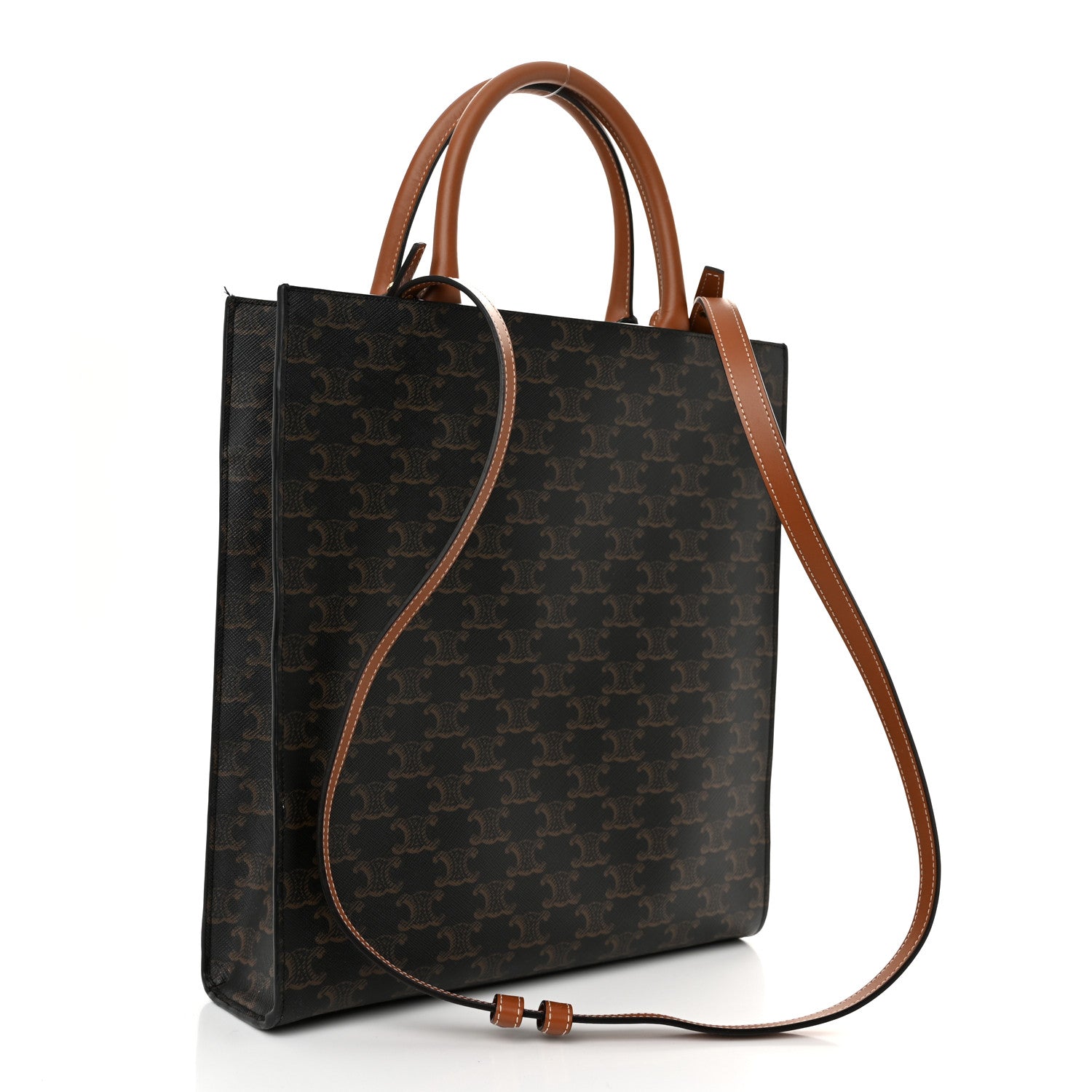 Celine Triomphe Canvas Calfskin Small Vertical Cabas Tan 3 of 11