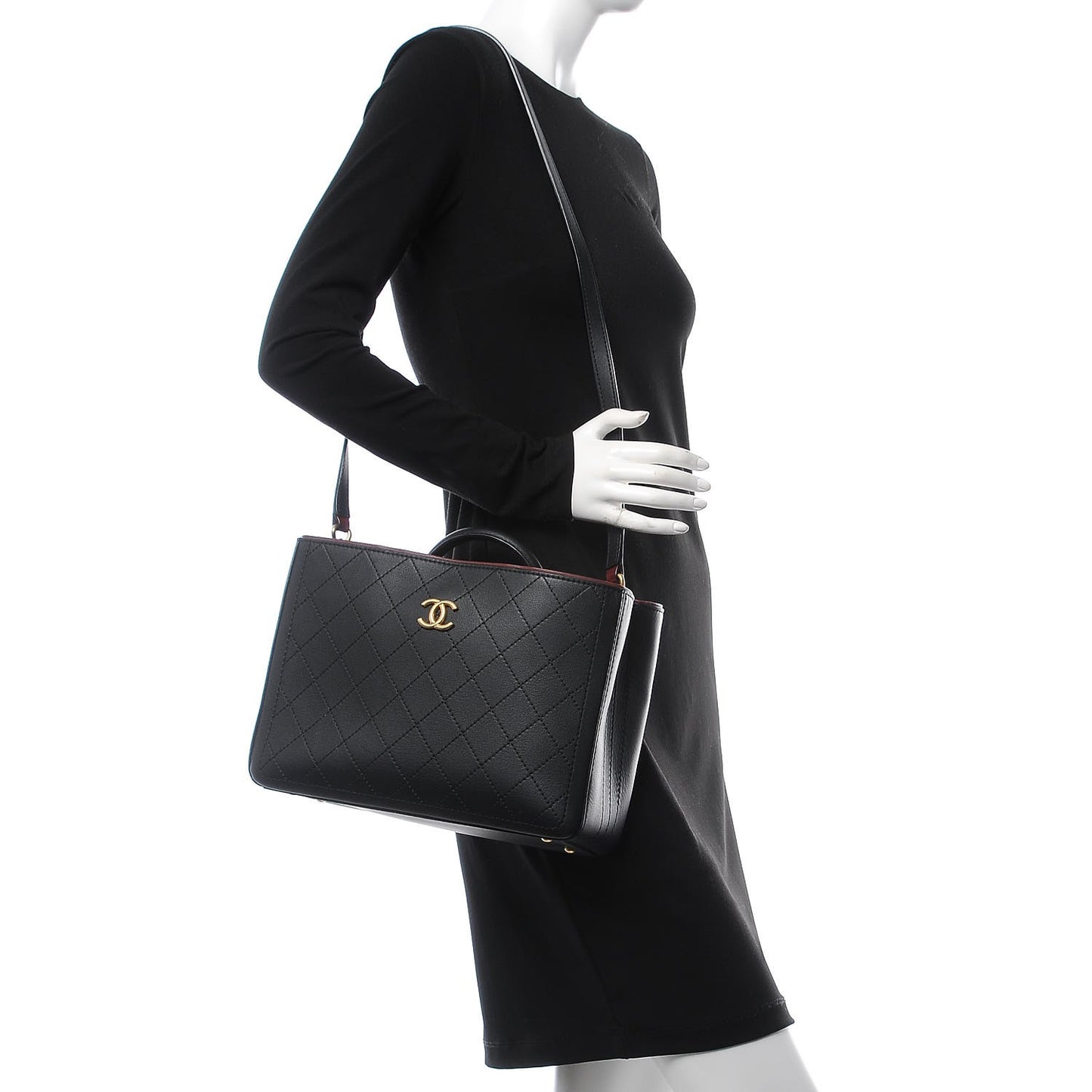 Bullskin Stitched Bi-Color Medium Shopping Tote Black
