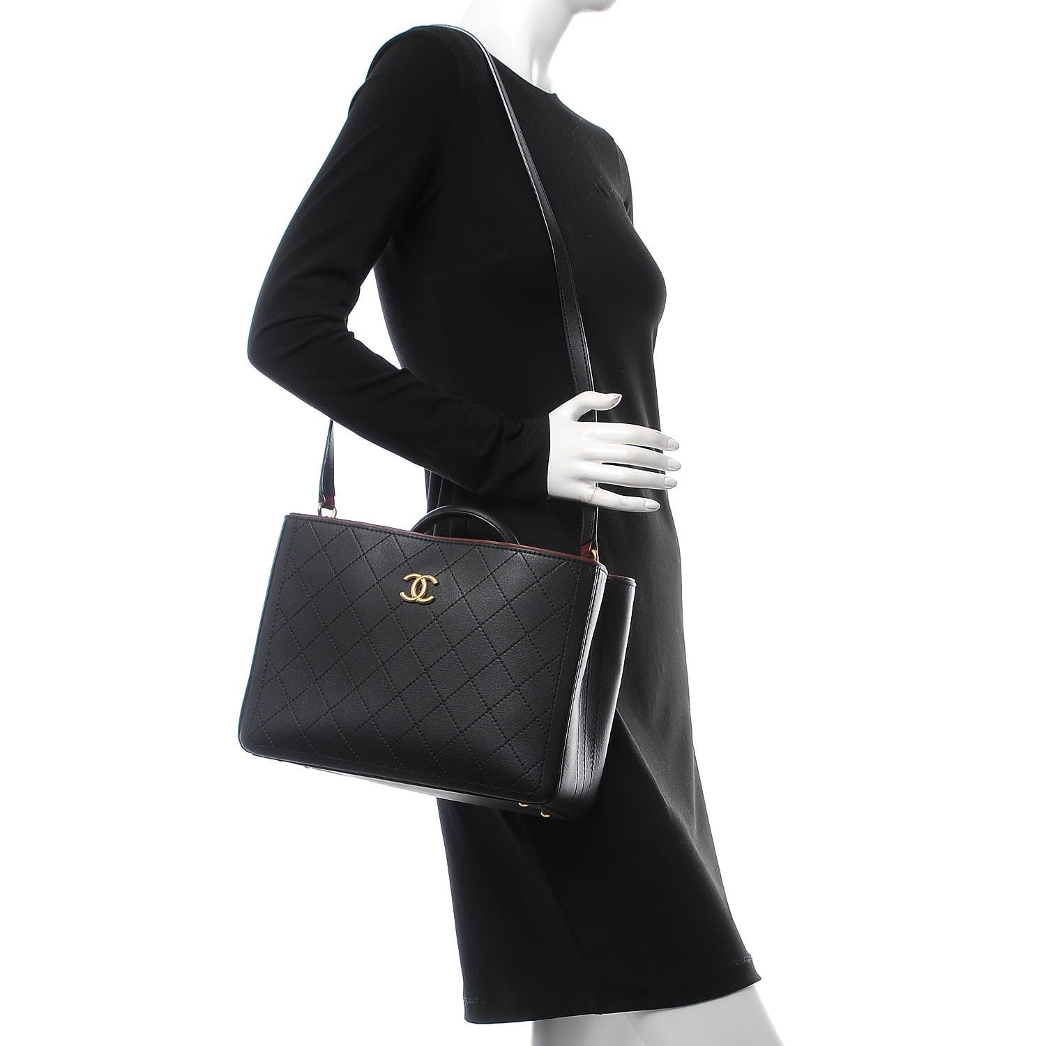 Chanel Bullskin Stitched Bi-Color Medium Shopping Tote Black 2 of 9
