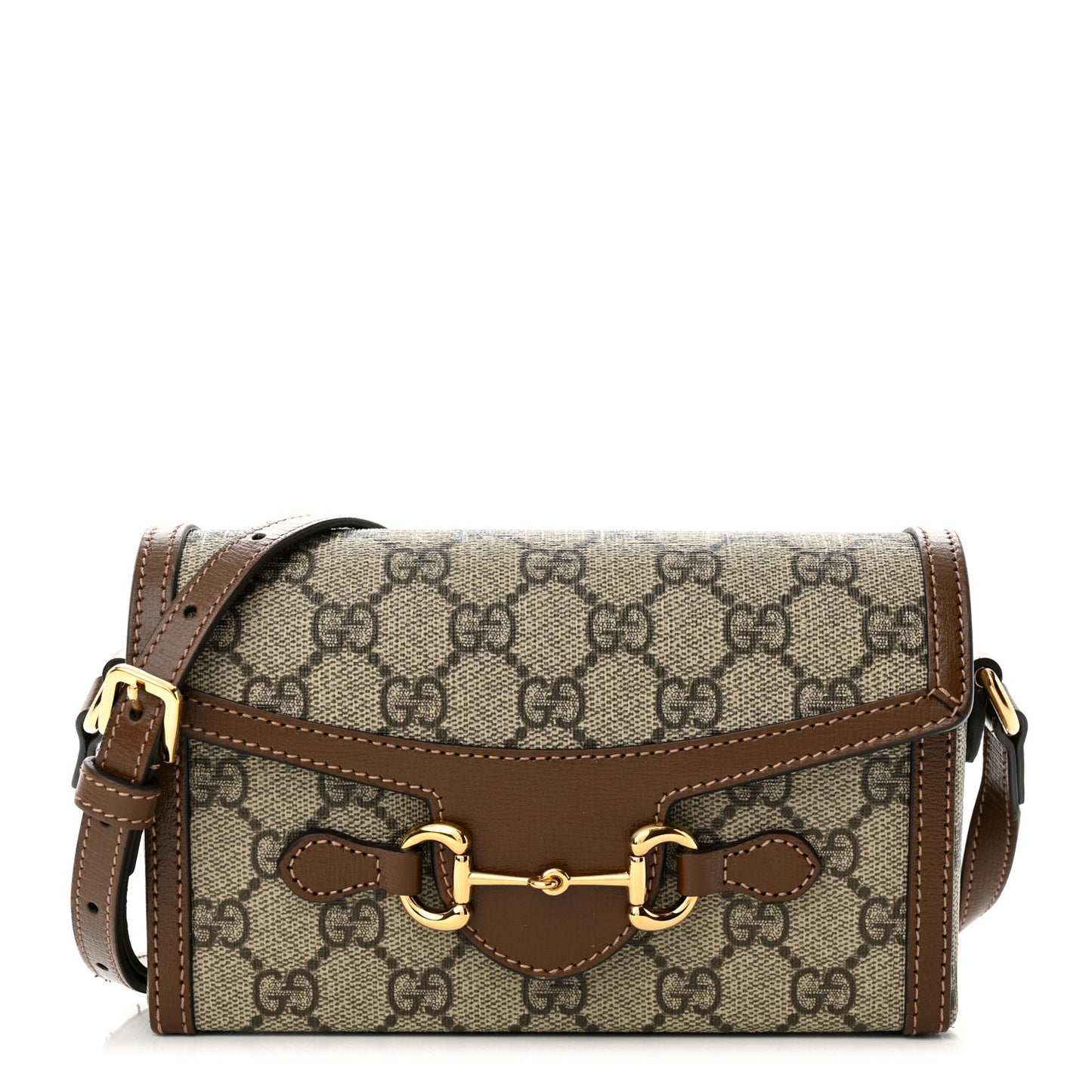 GG Supreme Monogram Mini Horsebit 1955 Shoulder Bag Beige Brown Sugar